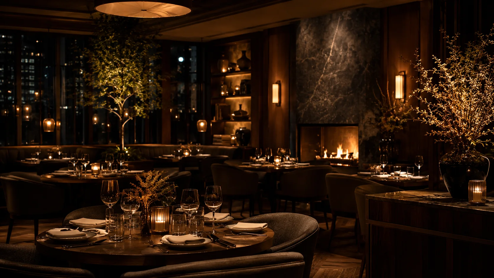 Representative dining room prepared for evening service