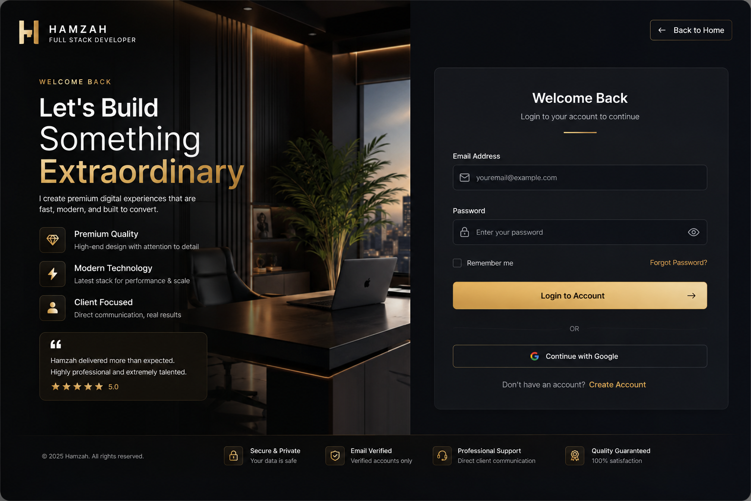 Premium Hamzah website and inquiry system interface preview