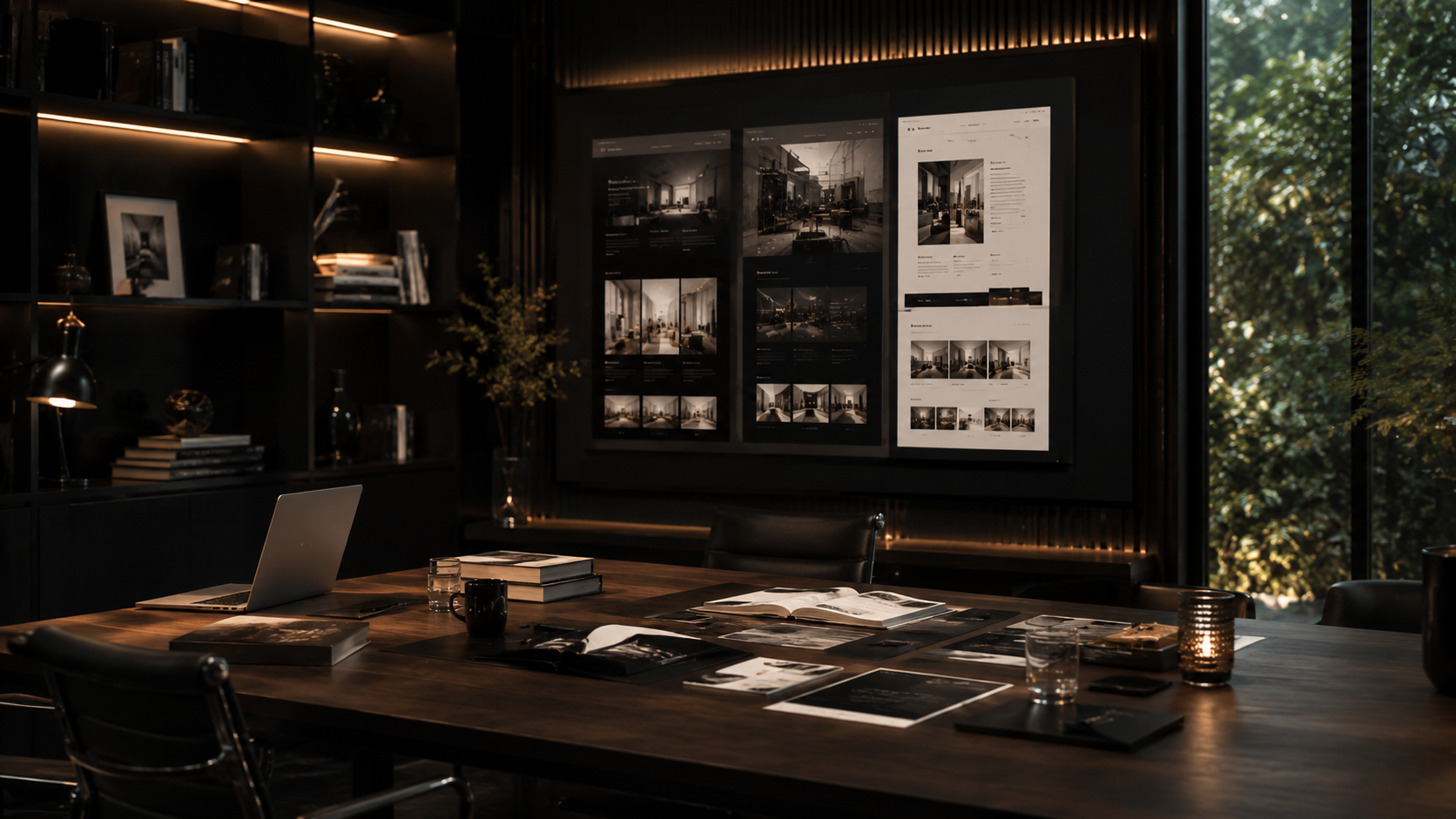 High-end website design wall and premium studio workspace