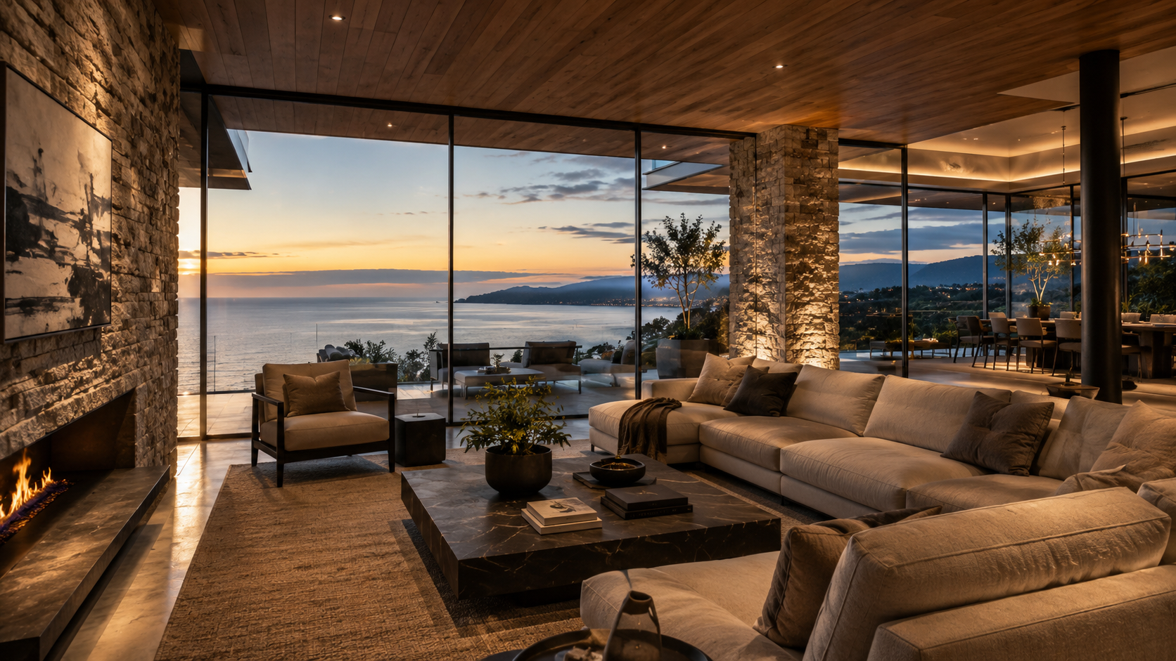 Luxury coastal living room lifestyle gallery